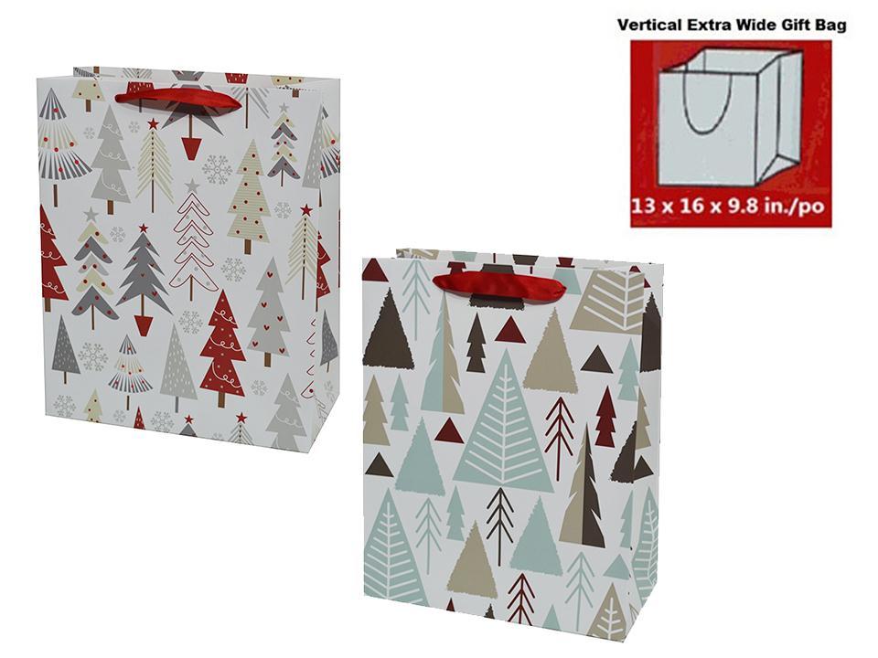 Paper T. Xmas Extra Wide Vertical Giftbag,  2asst., cht, 16"x10"x13"