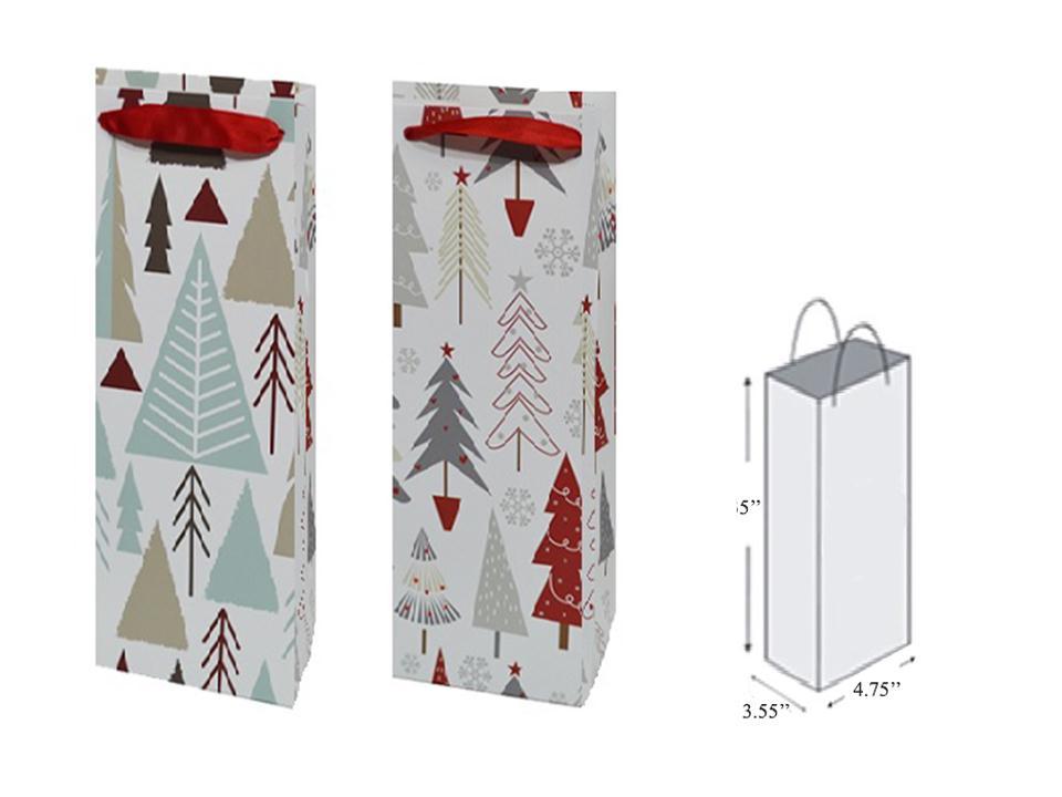 Paper T. Xmas Bottle Gift Bag , 2asst. designs, 5"x14"x3.3"
