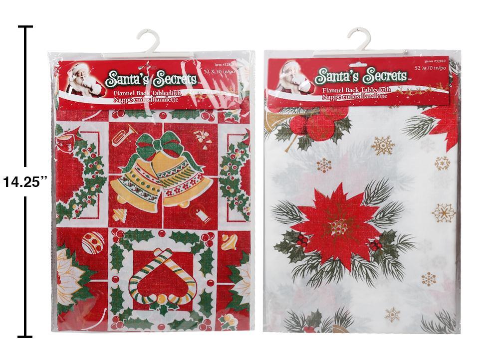 S.Secrets Flannel-Back Tablecloth, 52"x70", 2/s, polybag w/col. insert