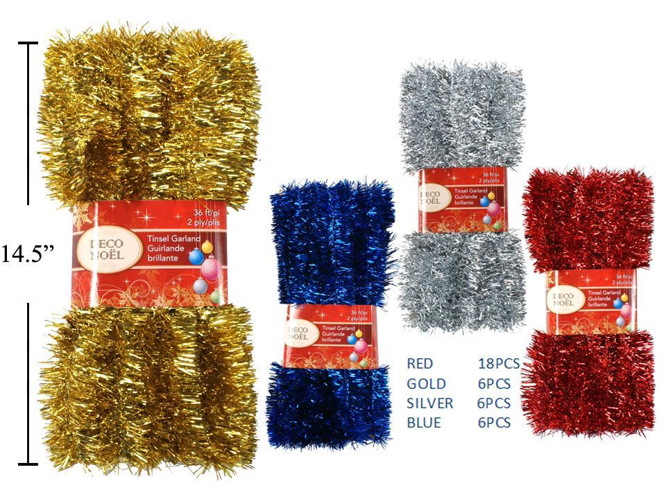 Deco N. 36ft.x2Ply Tinsel Garland 4asst. Solid Cols.,(A986818)
