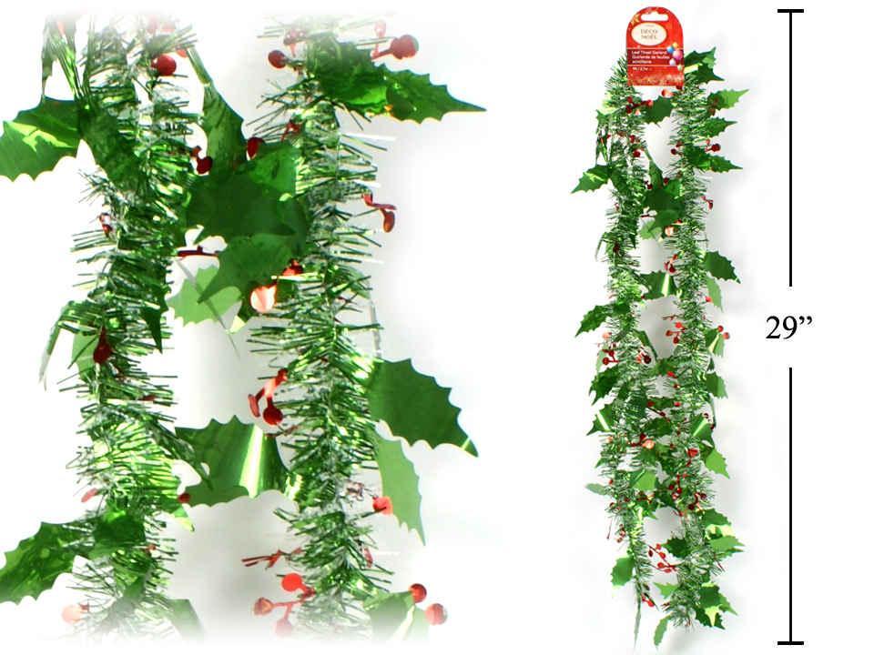 Deco N. 9ft.x3ply Holly/Leaf Tinsel Garland, header   (ES84614)