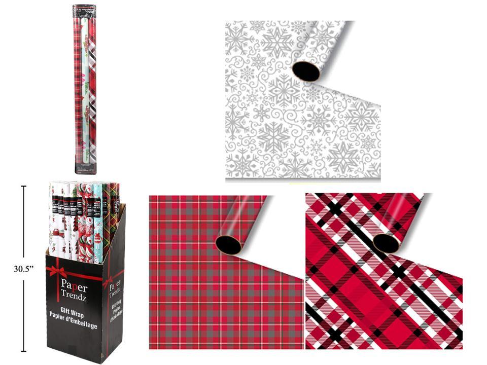 Paper T. 3-Roll 30"x72" Giftwrap, 3asst. (45sq.ft.),16/DPY, DPY+label