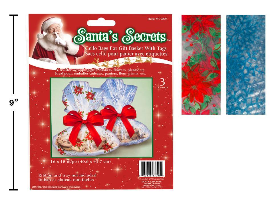 S.Secrets 3pk Cello Cookie Tray Bags w/Tags, 2asst. Des., insert