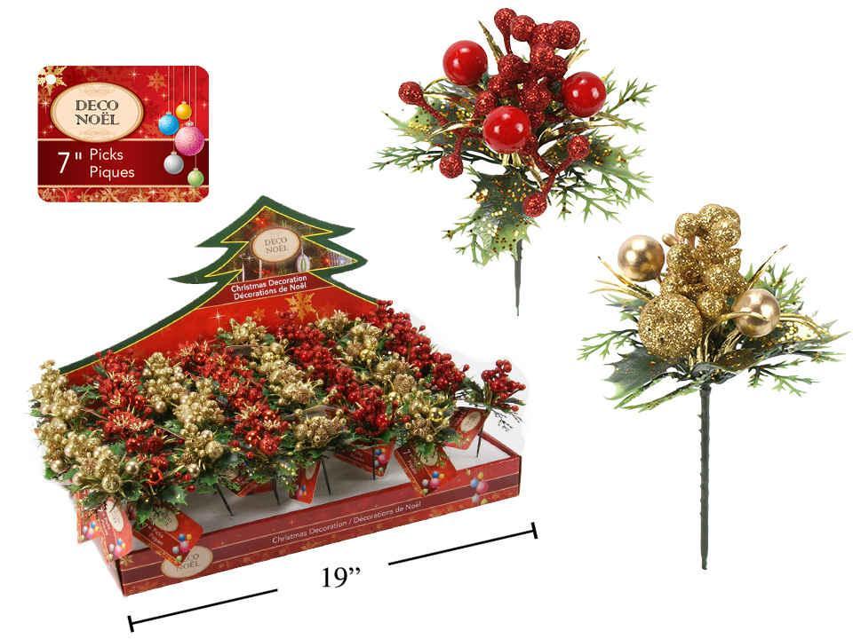 Deco N. 7" Xmas Picks in DPY, 2/s, 2 Cols:Gold/Red, cht, 48/DPY