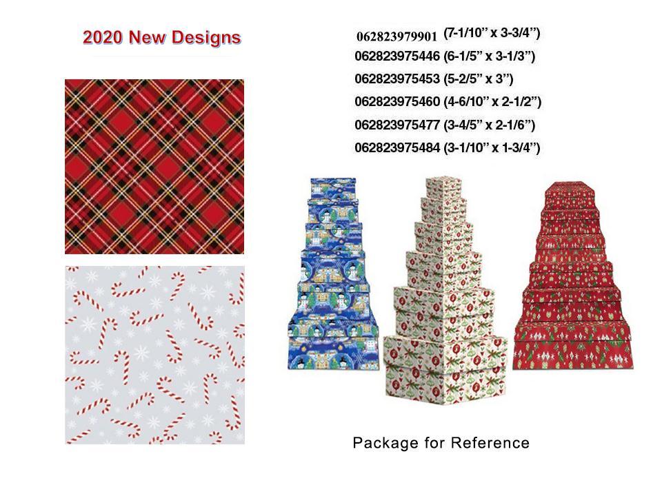 Deco N. Xmas Set/6 Square Nested Gift Boxes 2/S, 6asst. Sizes, upc