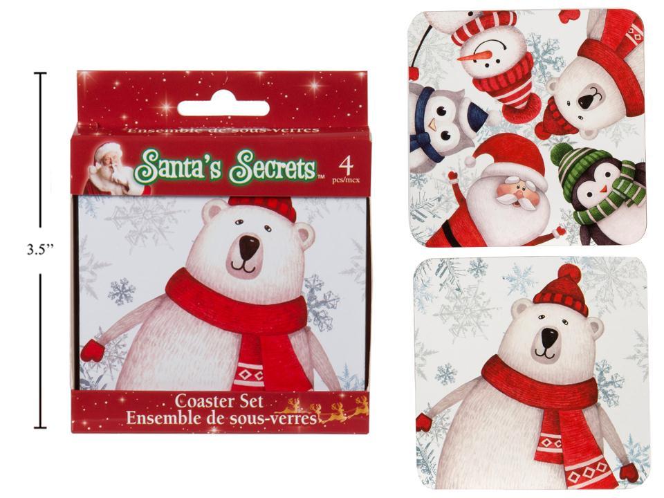 S.Secrets Set/4 Christmas Coasters, 2asst., peggable window box