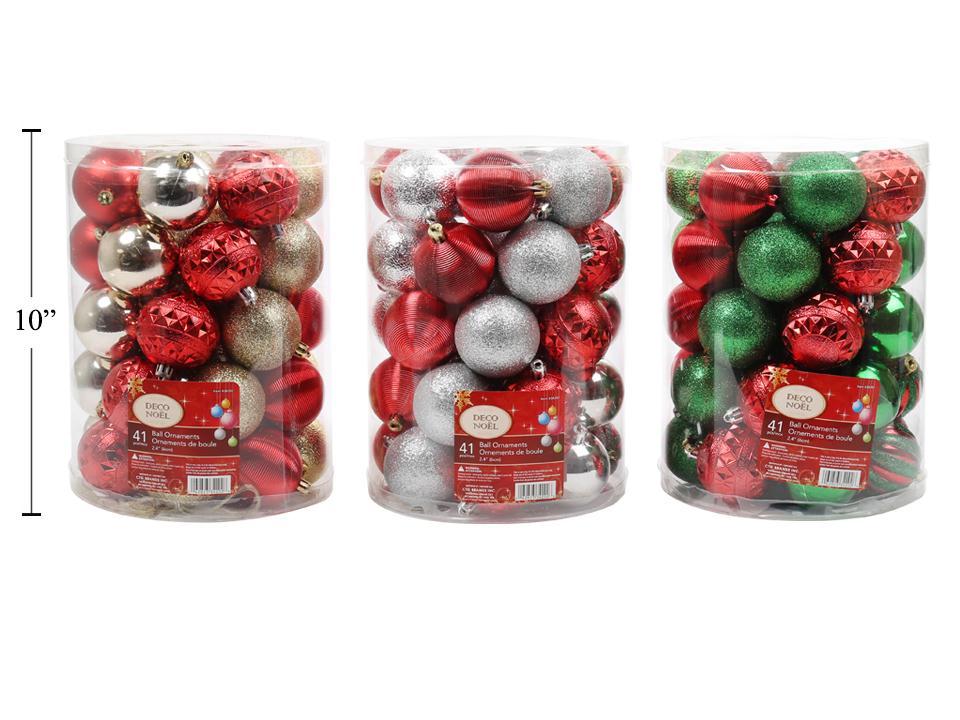 Deco N. 41ct. 60mm Ball Ornaments in PVC Tube, 3asst., label