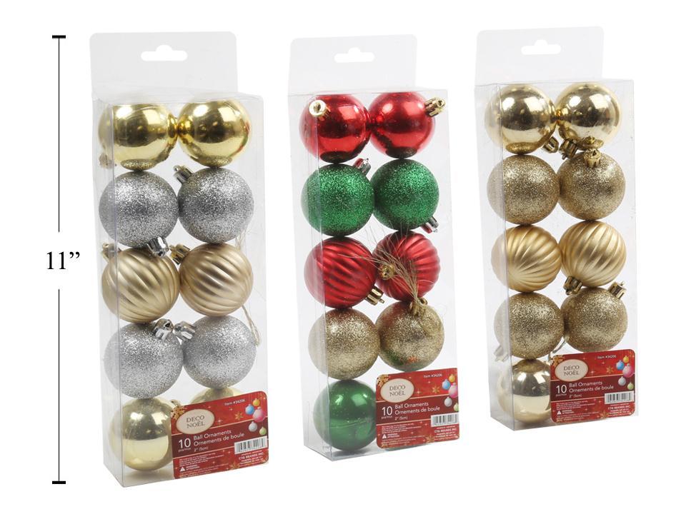 Deco N. 10ct. 50mm Ball Ornaments in PVC Tube, 3asst., label