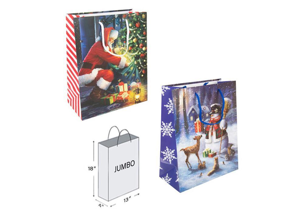 Paper T. Xmas Traditional Glitter Gift Bag-Jumbo, 2/s, J-hook+tag