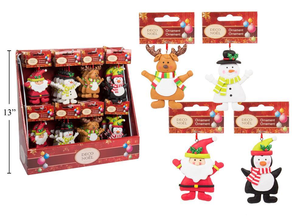 3.25'' Clay Dough Xmas Character w/Glitter Ornament, 4/s,
