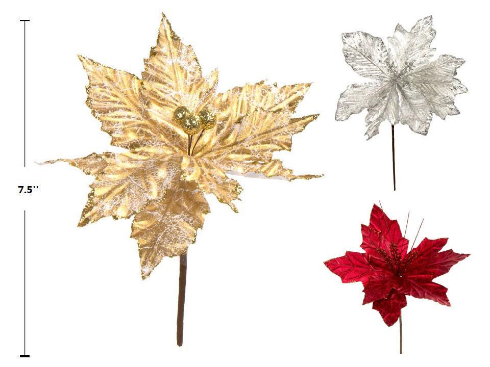 Deco N. Gold Foil Poinsettia, 3asst., hangtag