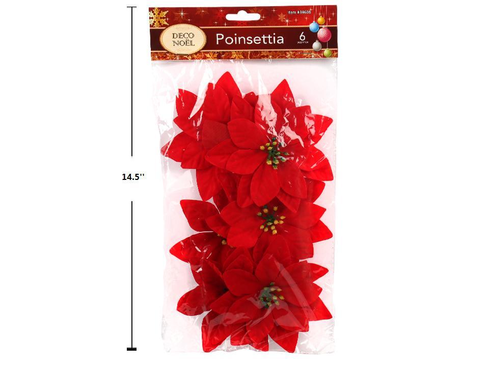 Deco N. Xmas 6pcs 6.5" Poinsettias, pbh