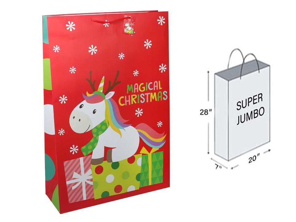Paper T. Xmas Matte w/Glitter Gift Bag-Super Jumbo, Unicorn, Dpy