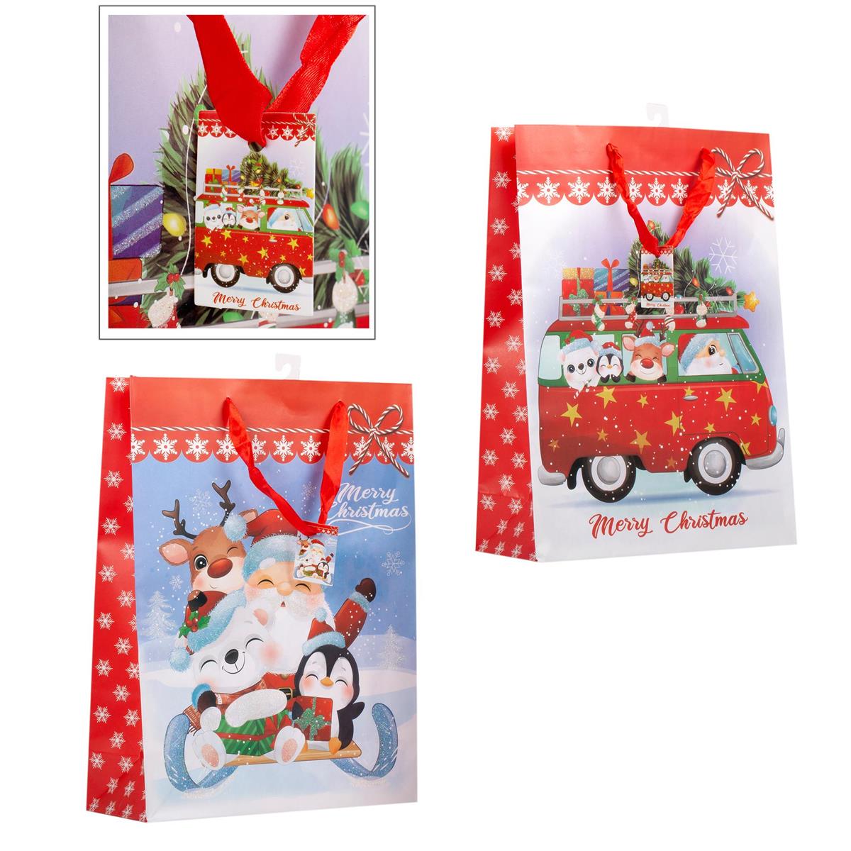 Paper T. Xmas Gift Bag-Jumbo, Matte w/Glitter, 2/s, 12"x16.5x4.7"