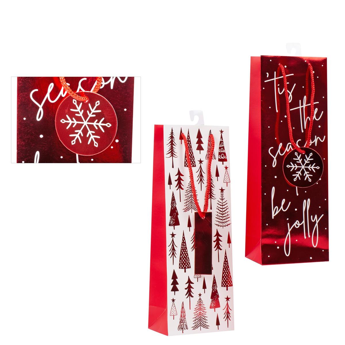 Paper T. Xmas Foil Bottle Bag, 2/s, j-hook
