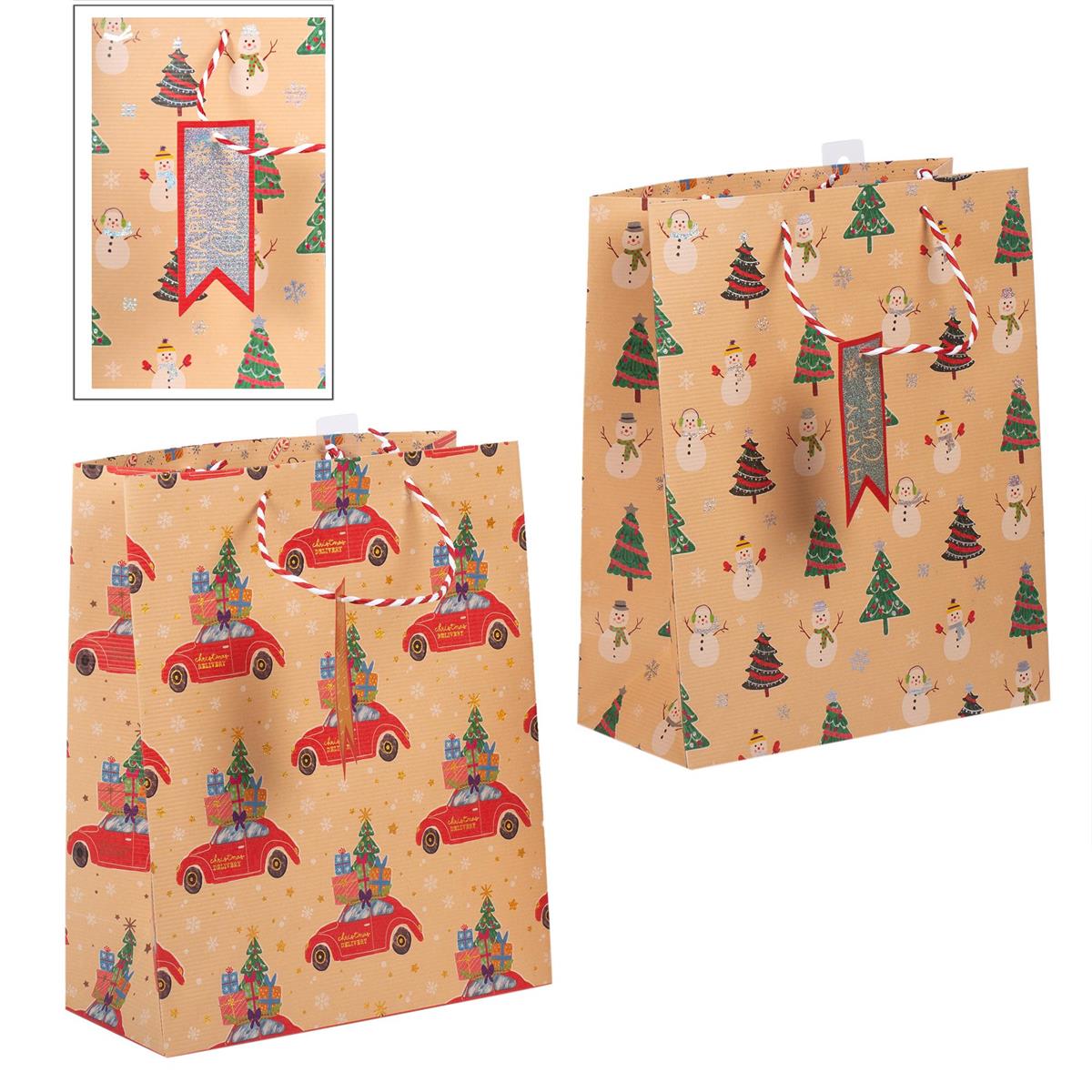Paper T. Xmas Kraft Gift Bag- Large, 2/s, j-hook