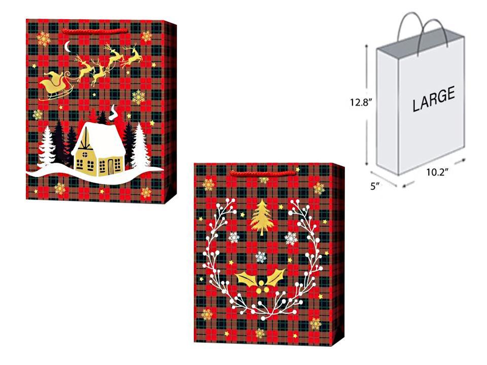 Paper T. Xmas Gift Bag-Large, Matte w/Hot Stamping, 2/s, 10.25x12.8x5"