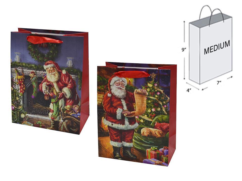 Paper T. Xmas Gift Bag- Medium, Matte w/Glitter, 2/s, 7"x9"x4"