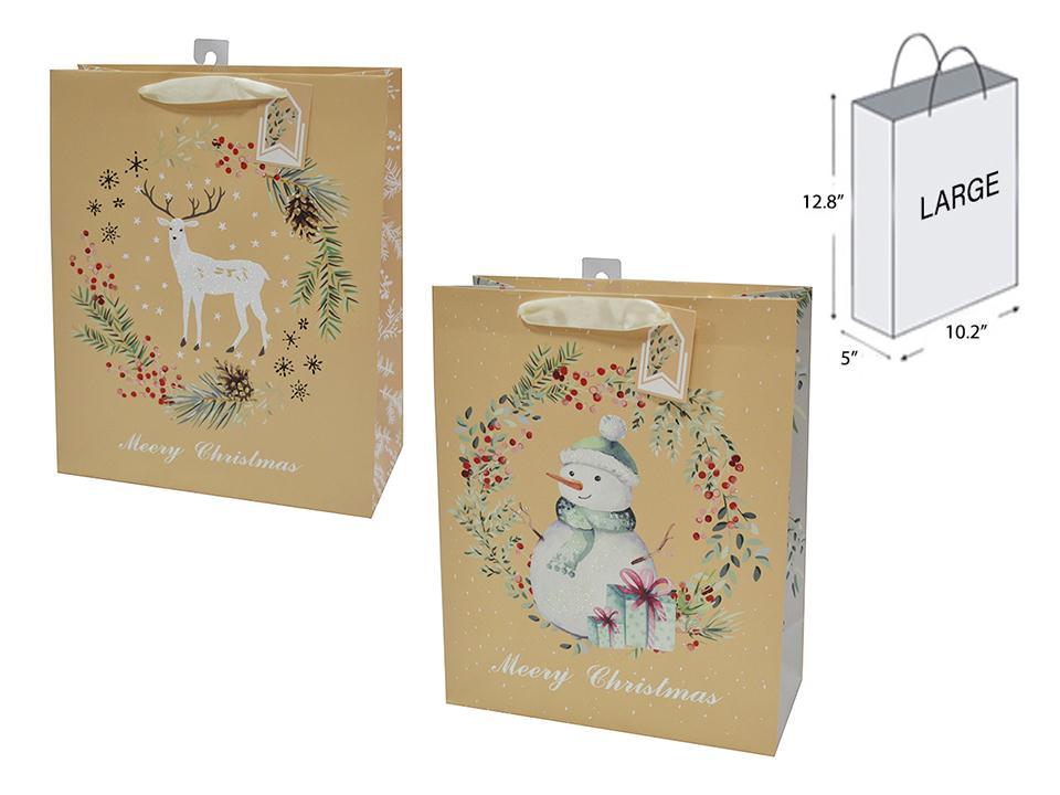 Paper T. Xmas Matte w/Glitter Gift Bag-Large, 2/S, 10.25"x12.8"x5"