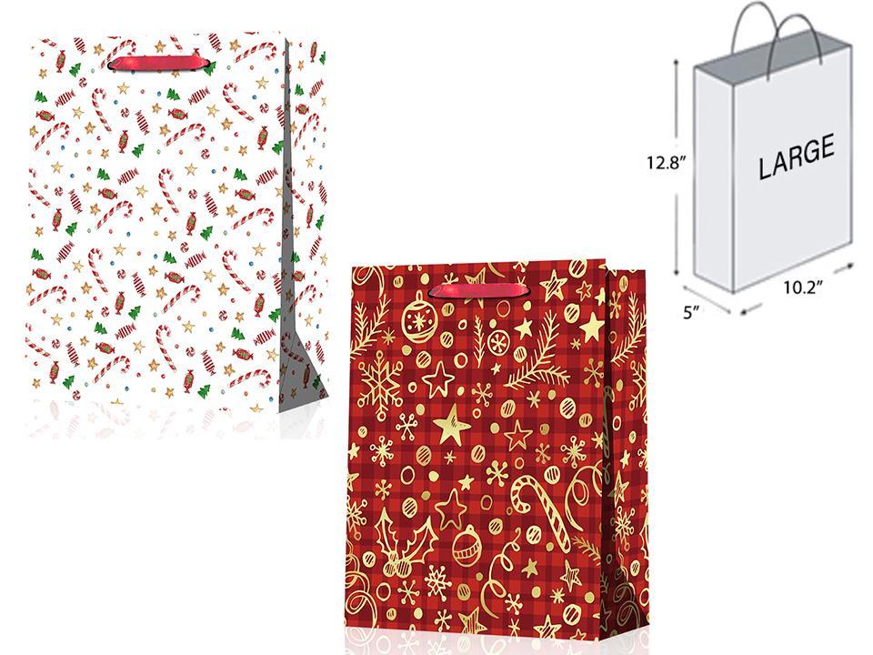 Paper T. Xmas Matte Hot Stamp Gift Bag-Large, 2/S, 10.25"x12.8x5"