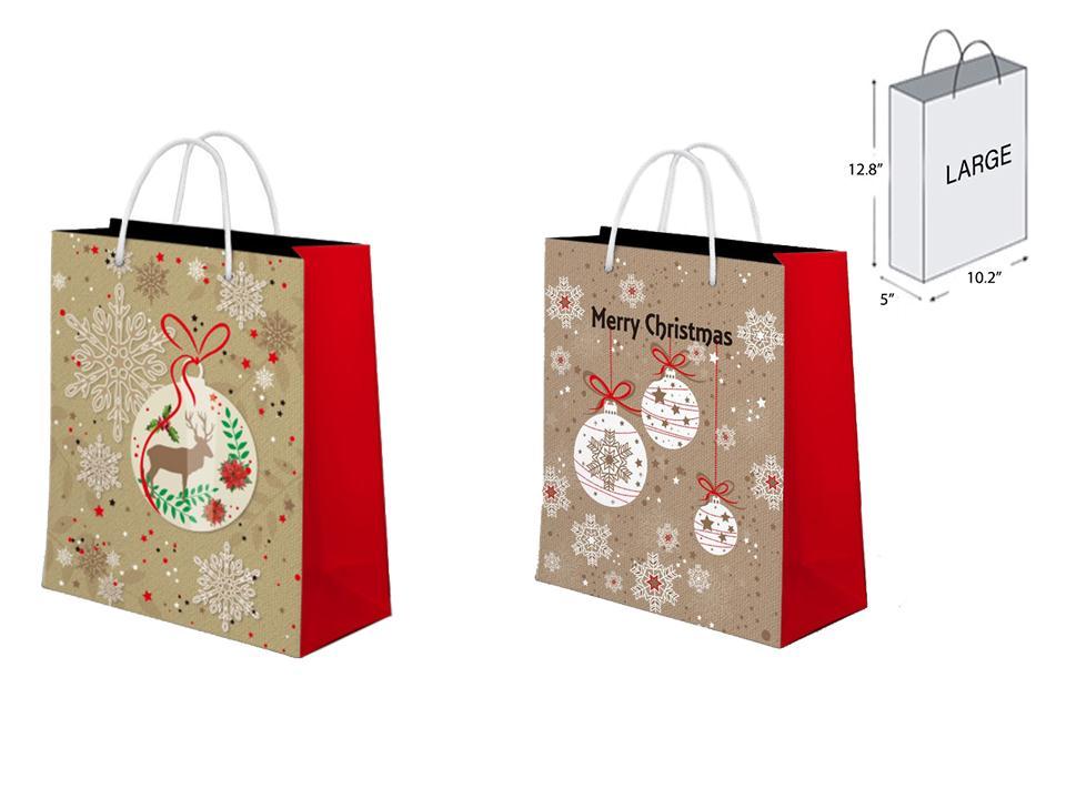 Paper T. Xmas Matte Gift Bag-Large, 2/s, 10.25"x12.8"x5", j-hook