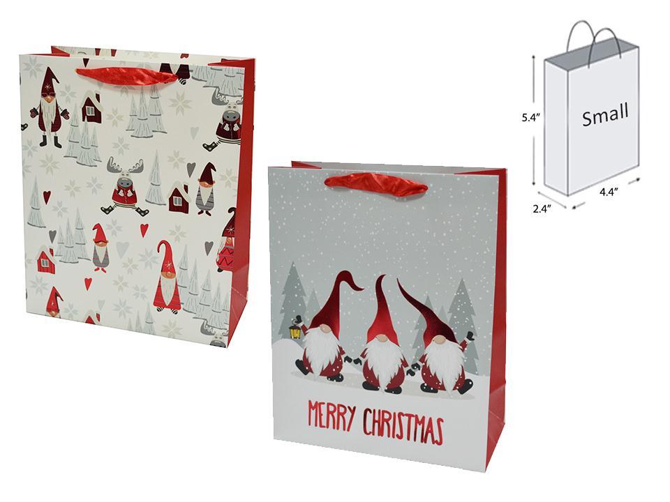 Paper T. Xmas Gnome Gift Bag-Small, Matte w/Hot Stamp, 2/s,4.4x5.4x2.4"