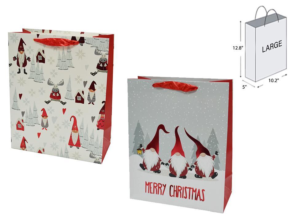 Paper T. Xmas Gnome Gift Bag- Large ,Matte w/Hot Stamp,2/s,10.25x12.8x5