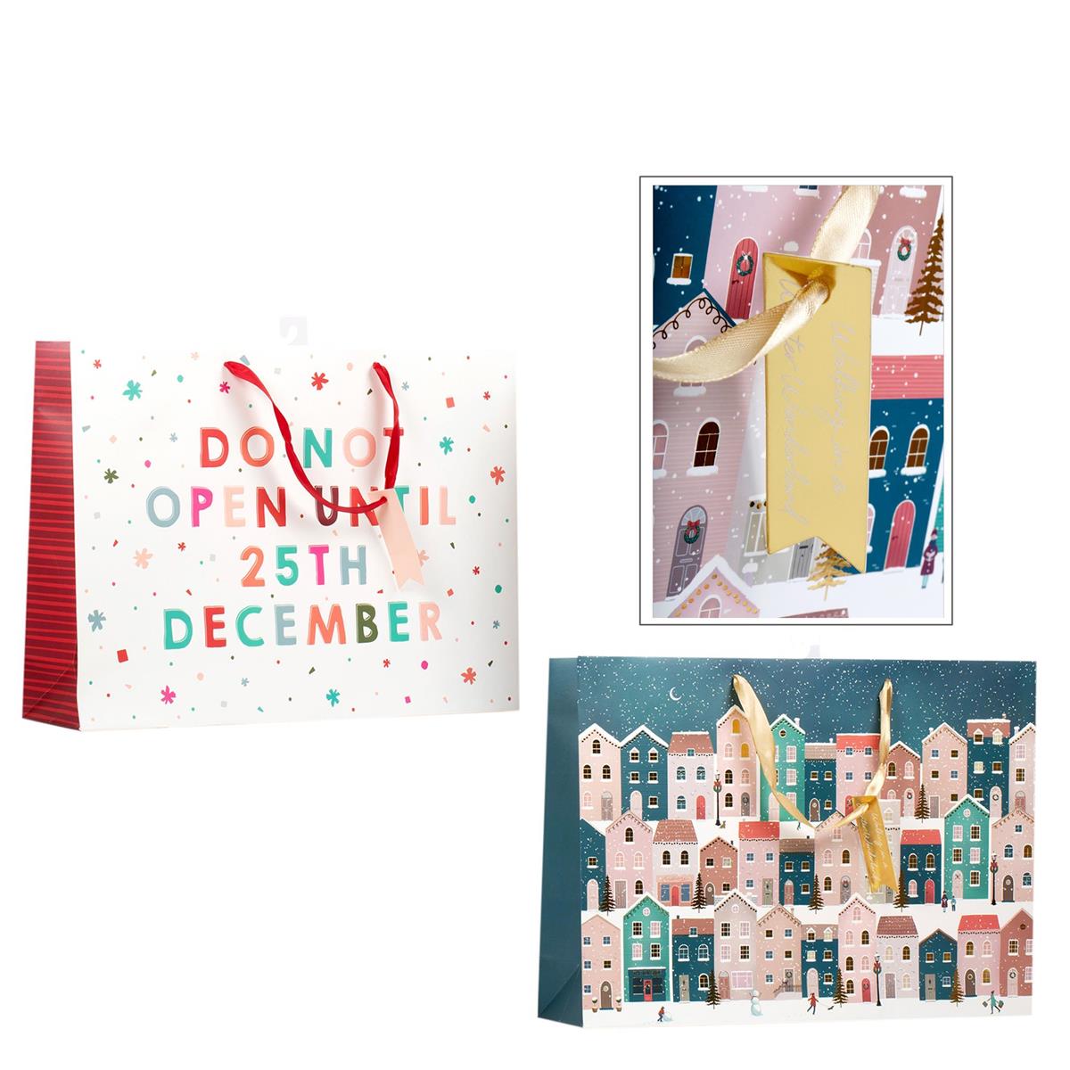 Paper T. Xmas Horizontal Gift Bag- Large, 12.6x10.25x4.7", 2/s, j-hook