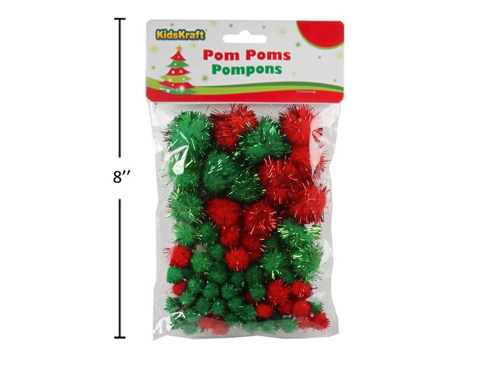 KD.Kr. 80pcs Xmas Glitter Pom Poms , (Red/Green), pbh