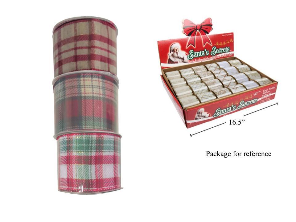 S.Secrets Plaid Faux Burlap Wired Ribbon, 2.5"x3yds., 6/s,