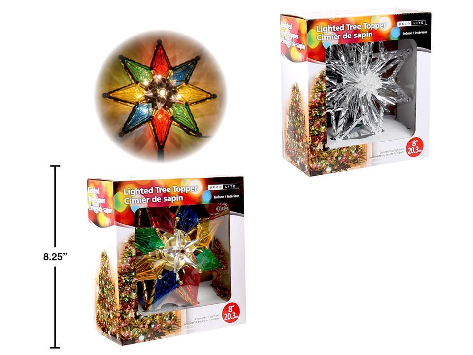 Deco L. 8" Crystal Star Tree Topper, 2/S, CSA, window box