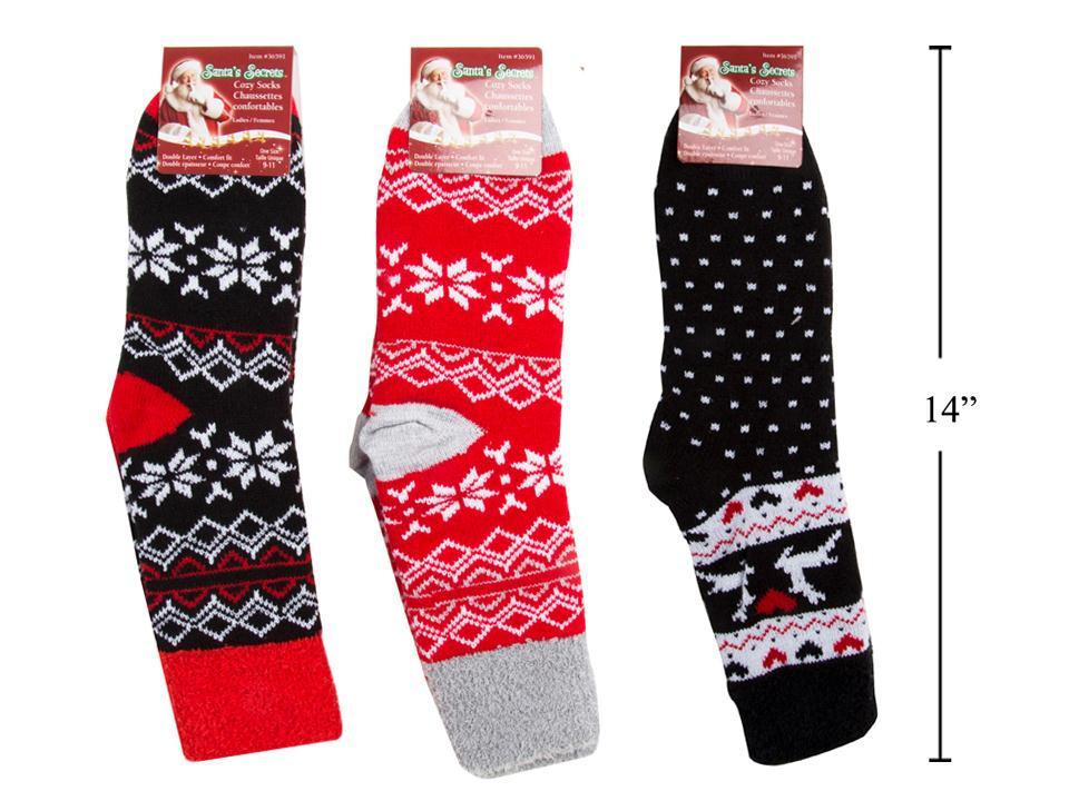 S.Secrets Ladie's Xmas Double Layer Cozy Socks, 3/S, One size:9-11,h/c