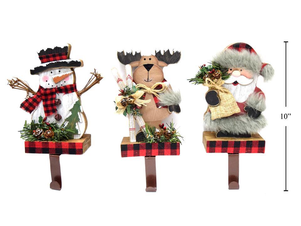 Deco N. Buffalo Plaid Wooden Xmas Character Stocking Holder, 3/S, upc