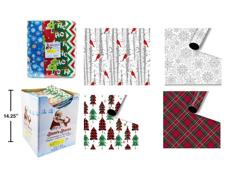 Paper T. 24 Sheets Assorted Xmas Gift Wrap,4/s,20x30",pb,36/Tray DPY