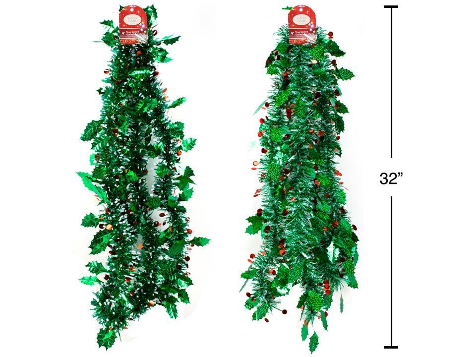 Deco N. 9ft.x6ply Tinsel Garland w/ Holly Leaf Die-Cut, 2/S, Header