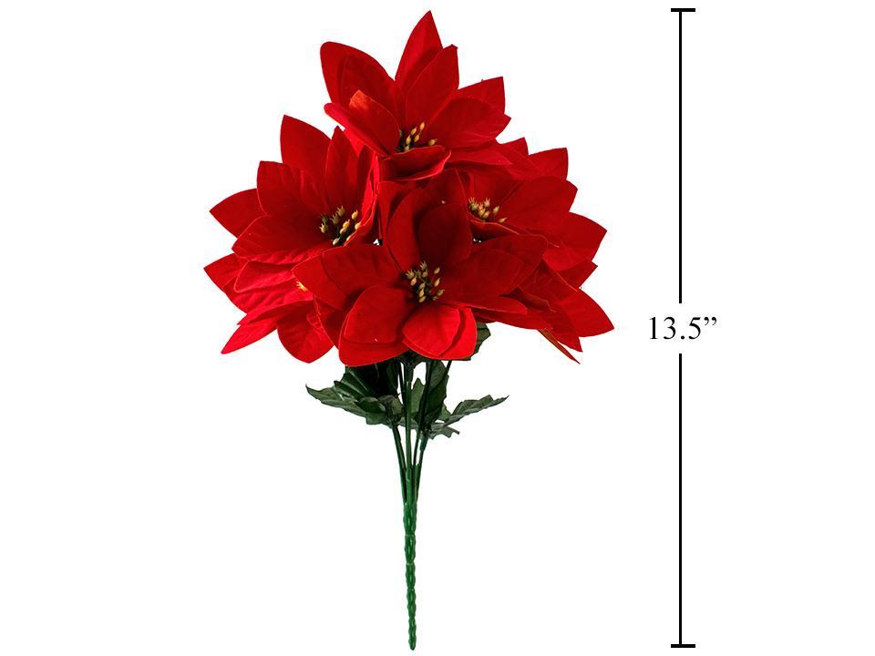 Deco N. 14" 7 Stems Red Poinsettias Bush, cht