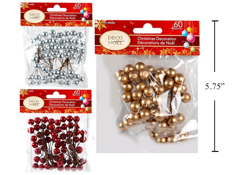 Deco N. Xmas 60pcs Craft Berries, 3asst. Colours, pbh
