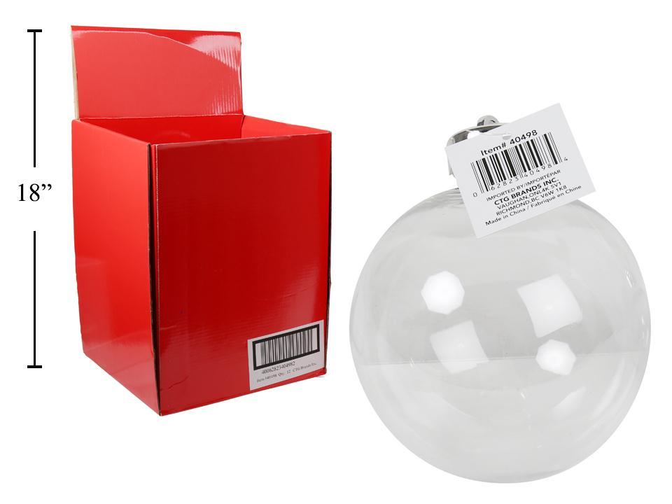 Xmas D.I.Y.100mm Clear Plastic Ball Ornament, hangtag, 12/PDQ
