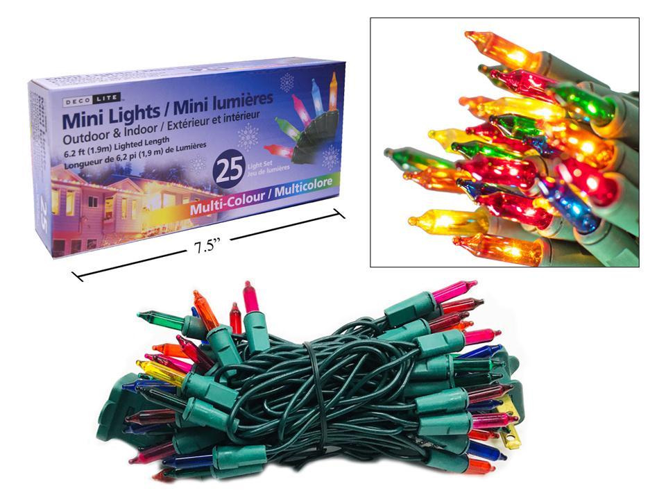 Deco L. 25pk Mini Outdoor/Indoor, Multi-Col,6.2FT.End-To-End;box