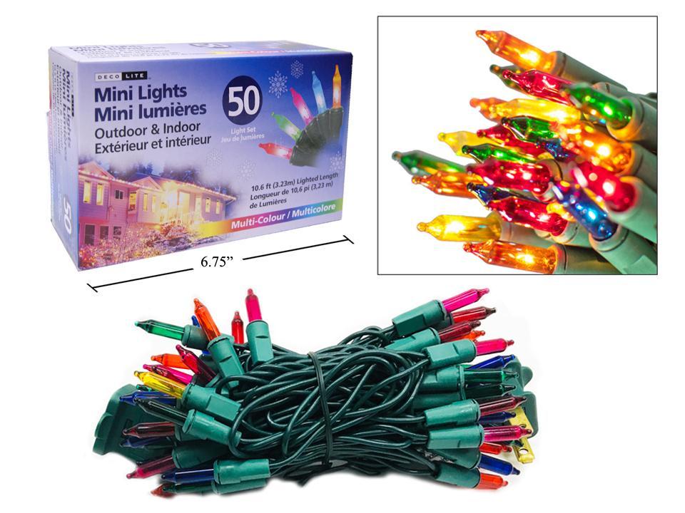 Deco L. 50pk Mini Outdoor/Indoor Lights-Multi,10.6FT.,End-To-End;box