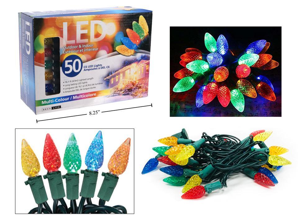 Deco L. 50pk C6 Outdoor LED Lights- Multi-Col., 16.7FT.,End-To-End; box