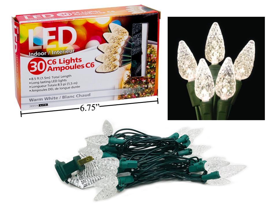 Deco L. 30pk C6 LED Lights-Warm White, Indoor, 8.5ft., End-to-End