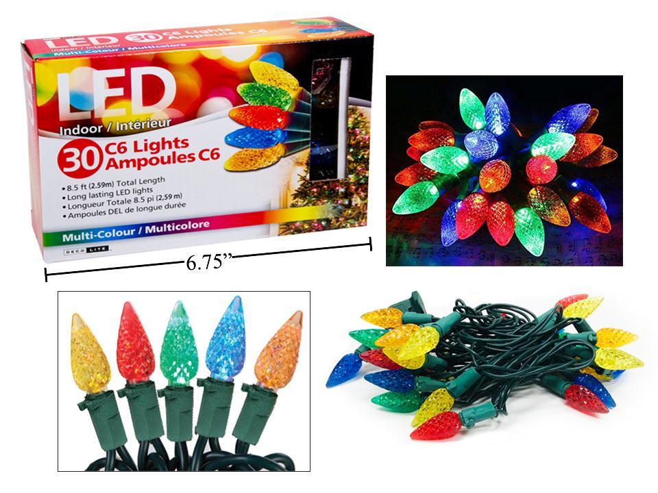 Deco L.30pk C6 LED Lights-Multi Col Indoor, 8.5ft., End-to-End, w/box