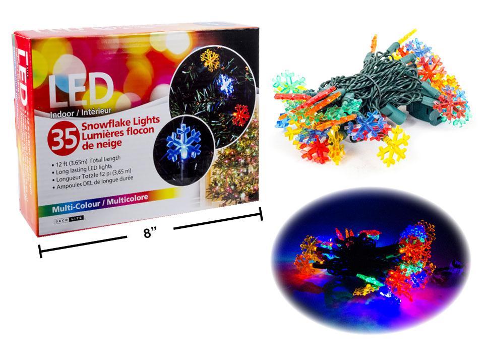 Deco L. 35pk LED Snowflake Lights- Multi-Colour, 12ft., End-to-End,box