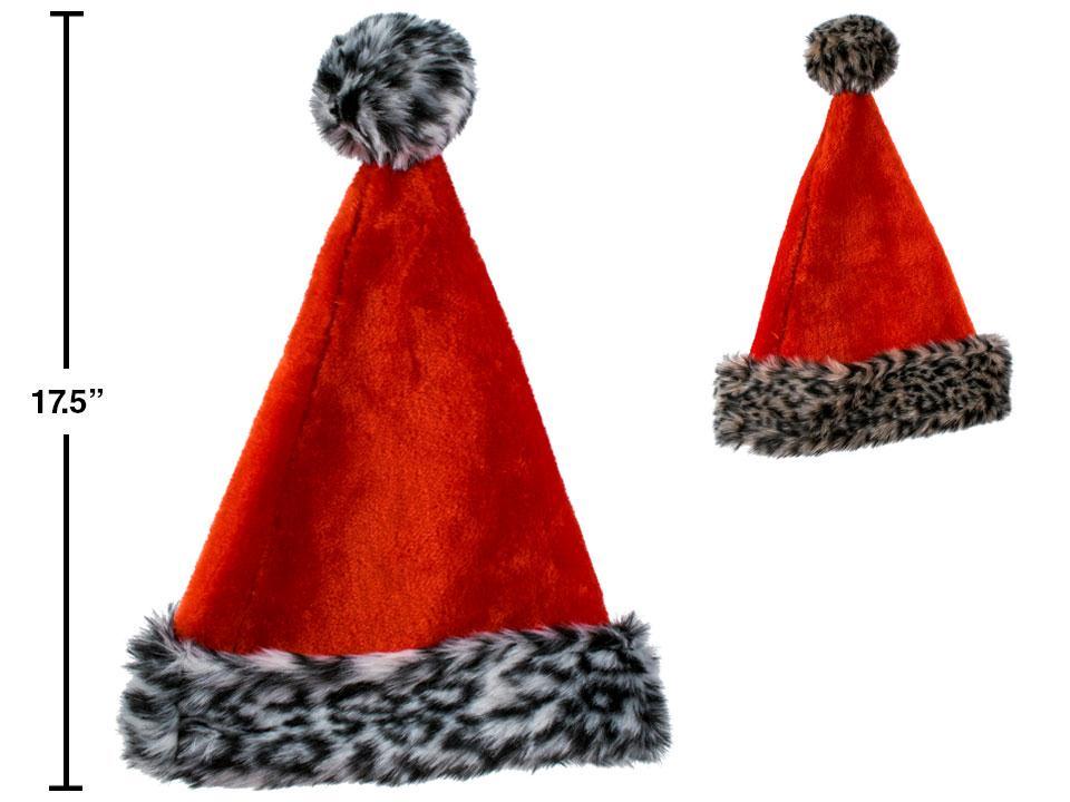 S.Secrets 18" Red Plush Hat with Leopard Trim & Pom Pom, 2asst., cht