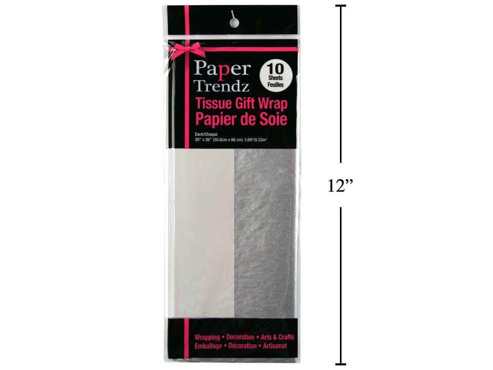 Paper T. 10 Sheets White/Silver Tissue, 20"x20", polybag