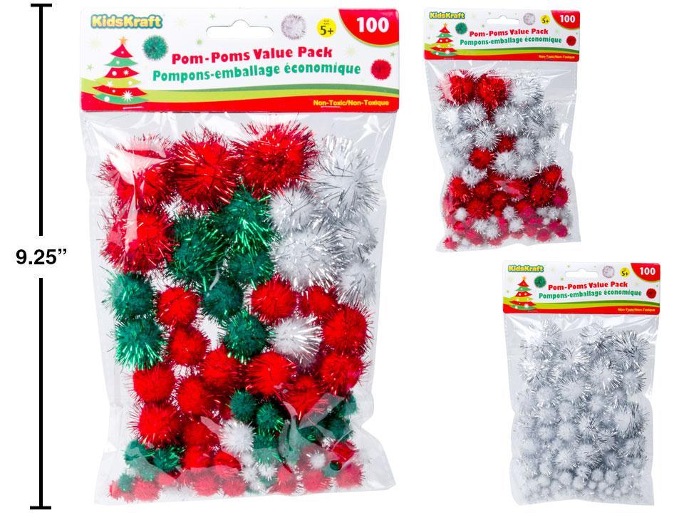 KD.Kr. 100pcs Glitter Pom-Poms , 3asst., pbh