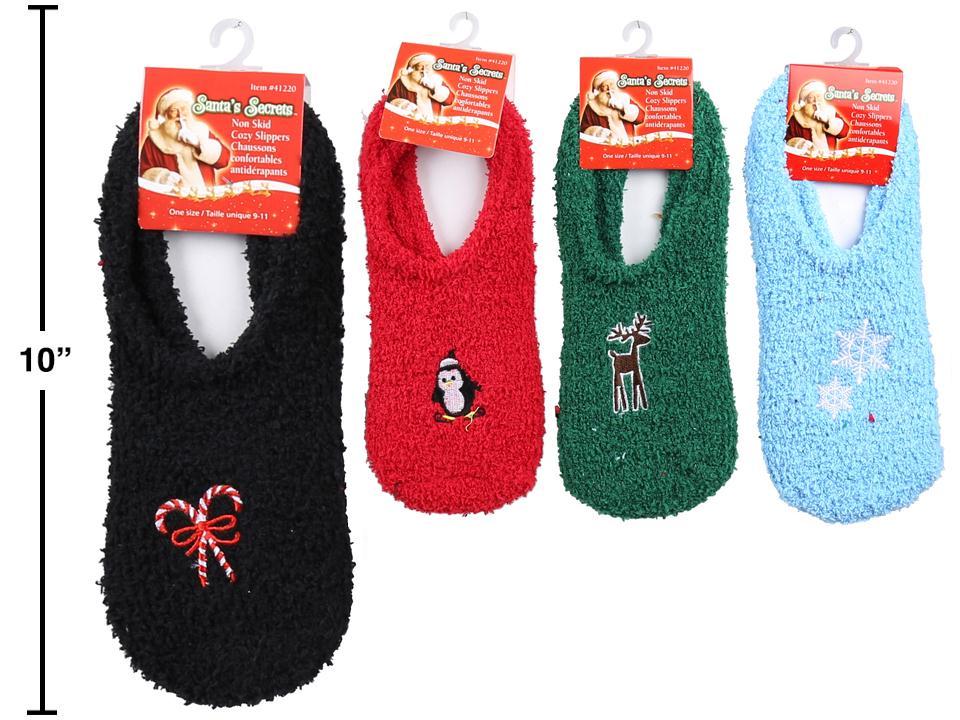 S.Secrets Non-Skid Cozy Slippers, Size:9-11, 4asst. Xmas Designs, h/c