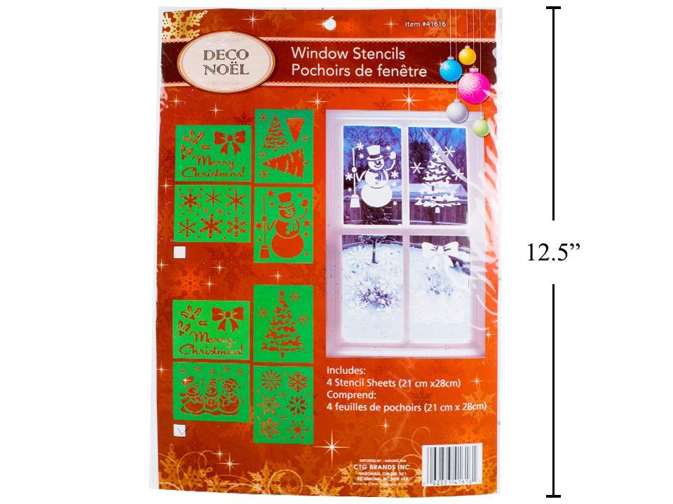 Deco N. 4pk Xmas Window Stencils, 8"x11",2asst. insert card w/polybag