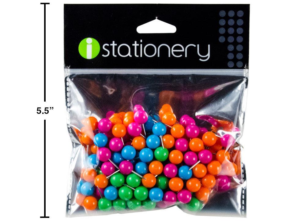 iStationery, 80-Pc Push Pins, Round Shapes, 4 Assorted Colours, zip bag